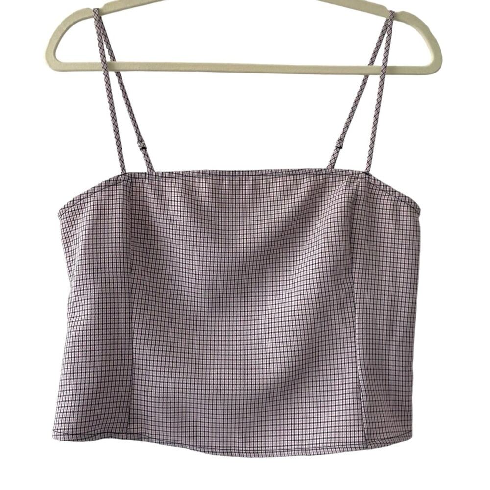BCBGeneration Pink Plaid Sleeveless Cropped Blouse Size Medium